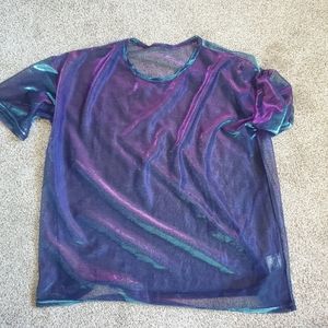 Sheer Oversized Metallic Mesh Rave Shirt